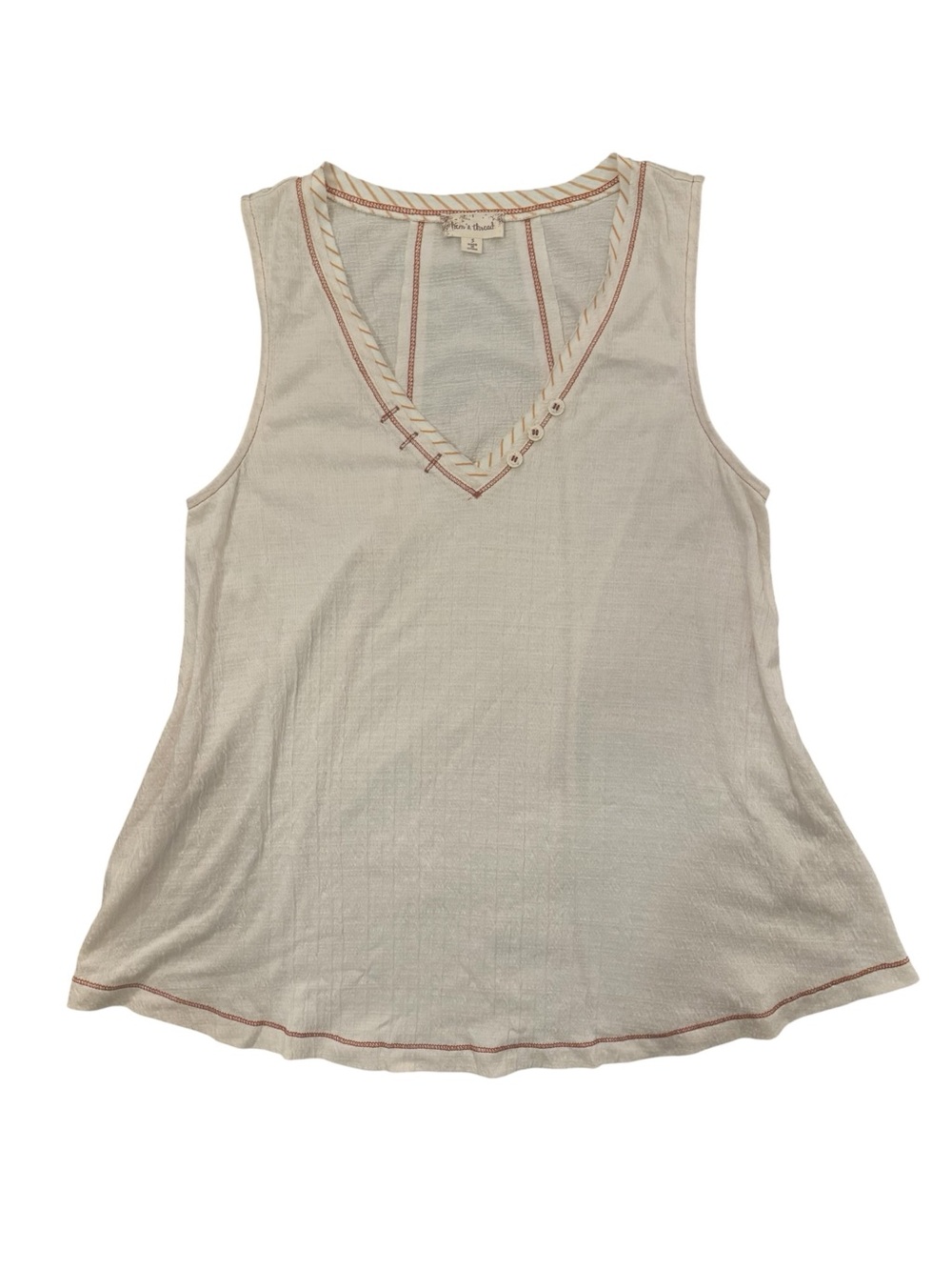 NWOT Hem & Thread V-Neck Cream Tank with Contrast Stitching